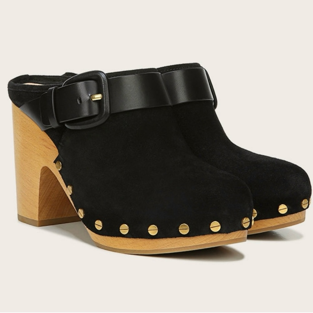 Nearly NEW Veronica Beard Black Suede Dacey Wooden Heeled Clog Mules 8